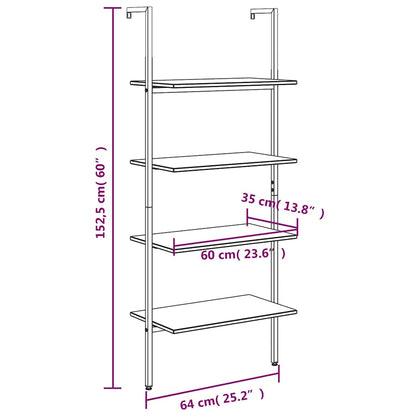4-Tier Leaning Shelf Black 64x35x152,5 cm