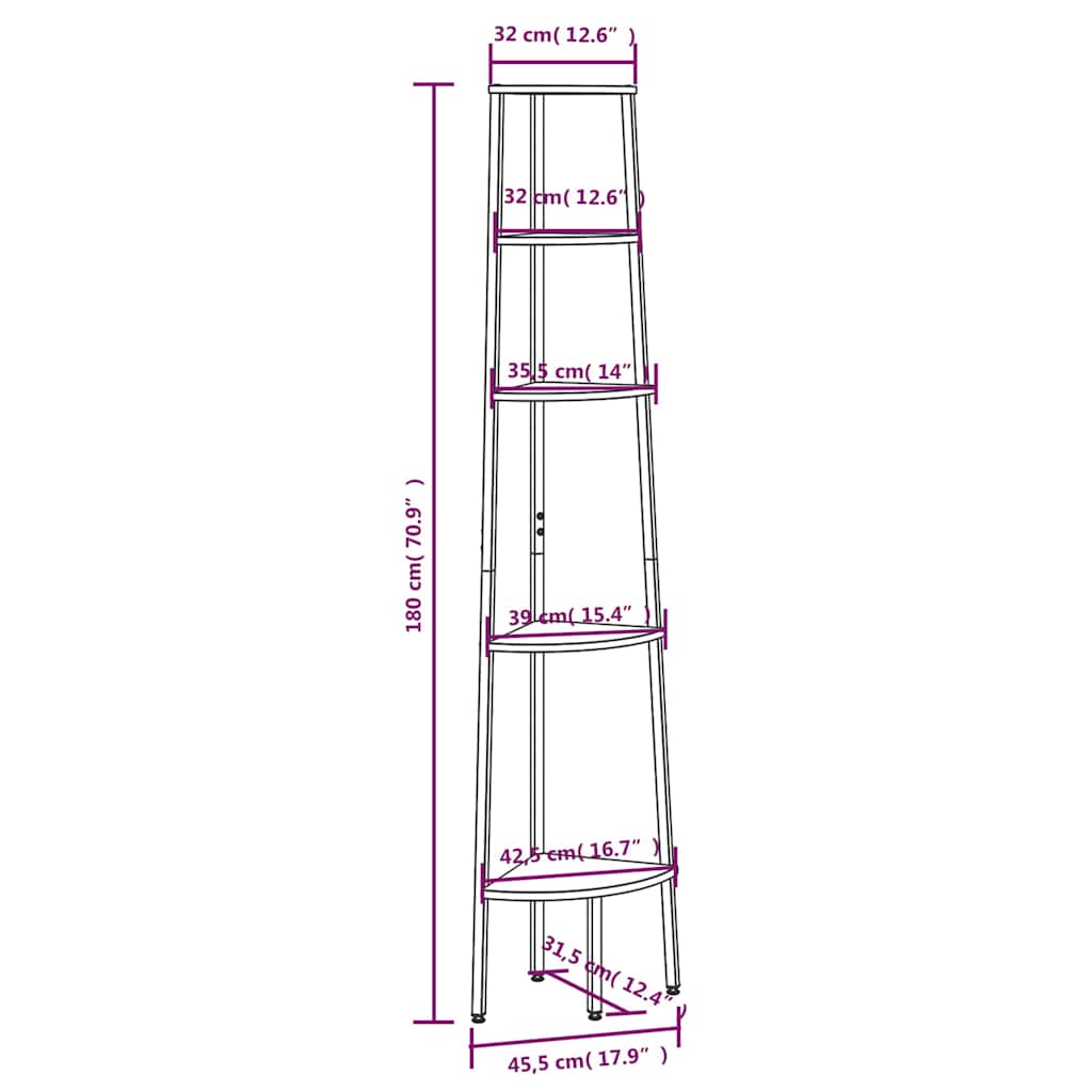 336396 vidaXL 5-Tier Corner Shelf Black 45,5x31,5x180 cm