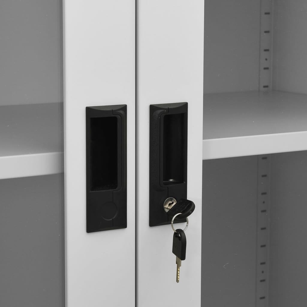 Office Cabinet Light Grey 90x40x180 cm Steel and Tempered Glass