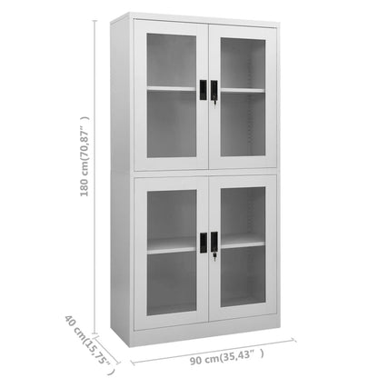 Office Cabinet Light Grey 90x40x180 cm Steel and Tempered Glass