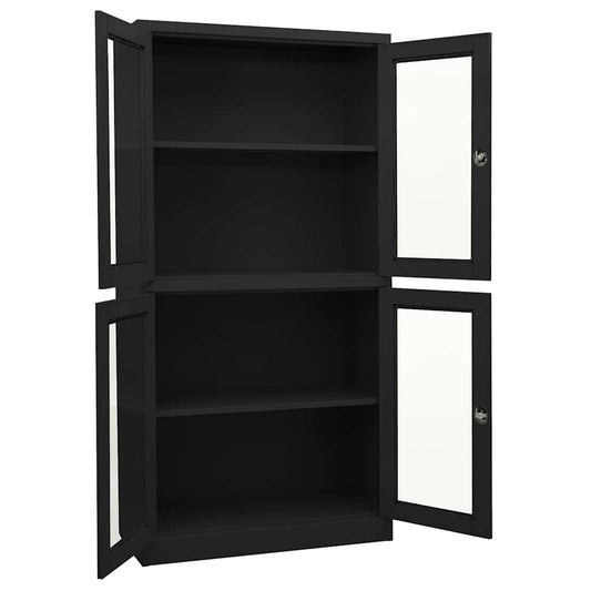 Office Cabinet Anthracite 90x40x180 cm Steel and Tempered Glass