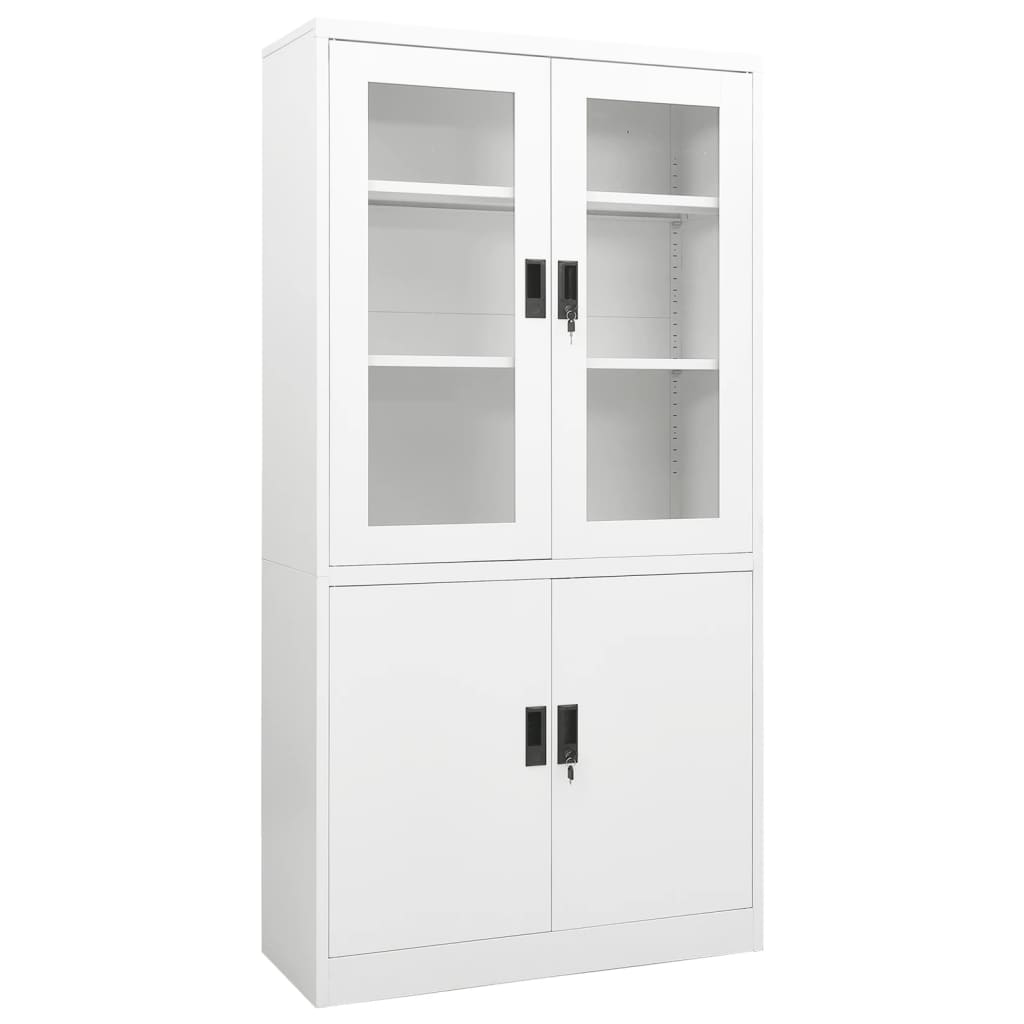Office Cabinet | White | Steel and Tempered Glass | Large
