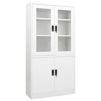 Office Cabinet | White | Steel and Tempered Glass | Large