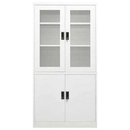 Office Cabinet | White | Steel and Tempered Glass | Large