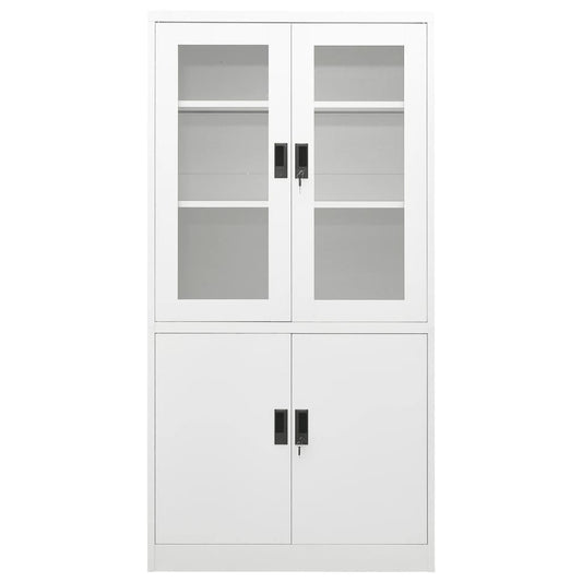 Office Cabinet | White | Steel and Tempered Glass | Large