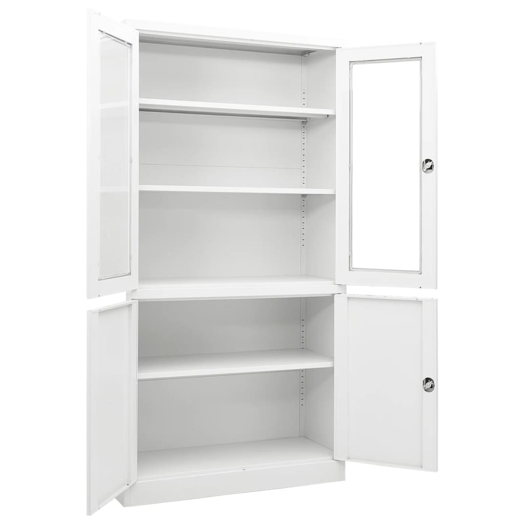 Office Cabinet | White | Steel and Tempered Glass | Large