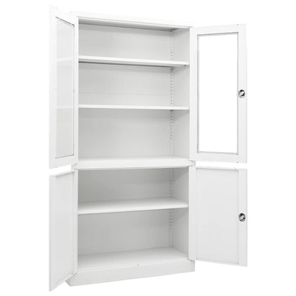 Office Cabinet | White | Steel and Tempered Glass | Large