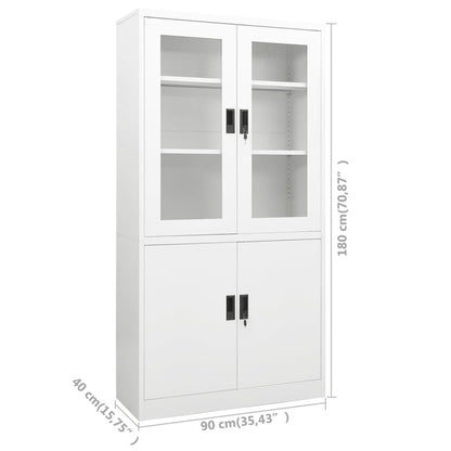 Office Cabinet | White | Steel and Tempered Glass | Large