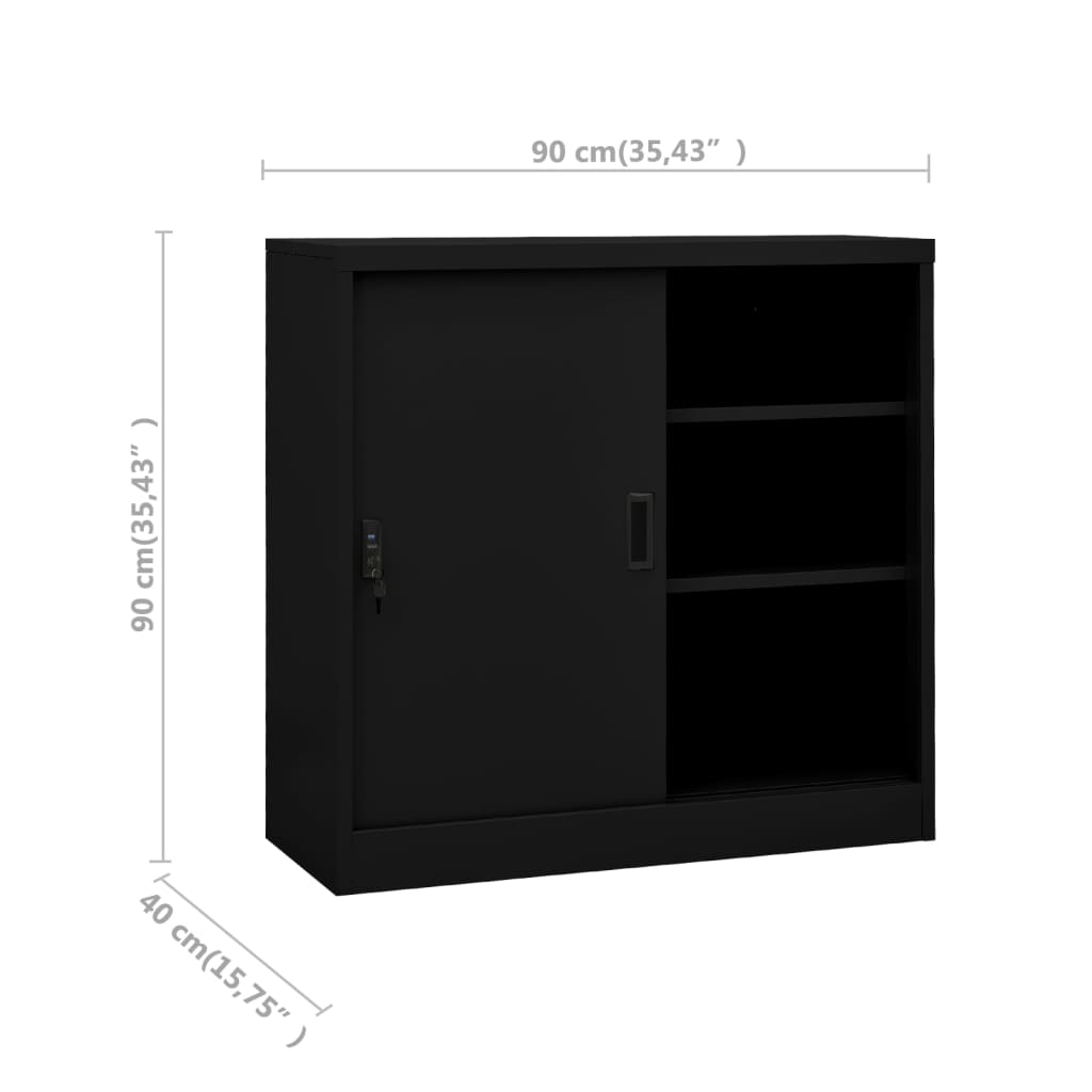 Office Cabinet | Black | Steel | 90x40x90 cm | Filing Cabinet