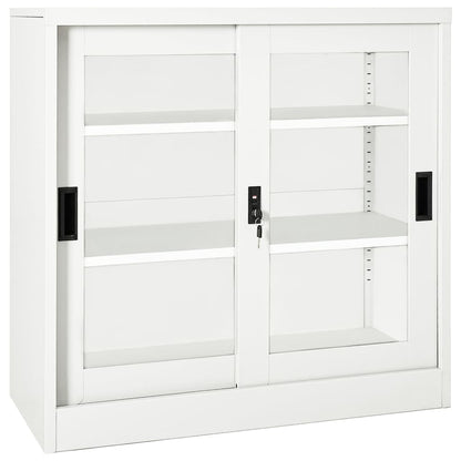 Sliding Door Cabinet | White | Steel | Medium | Locks