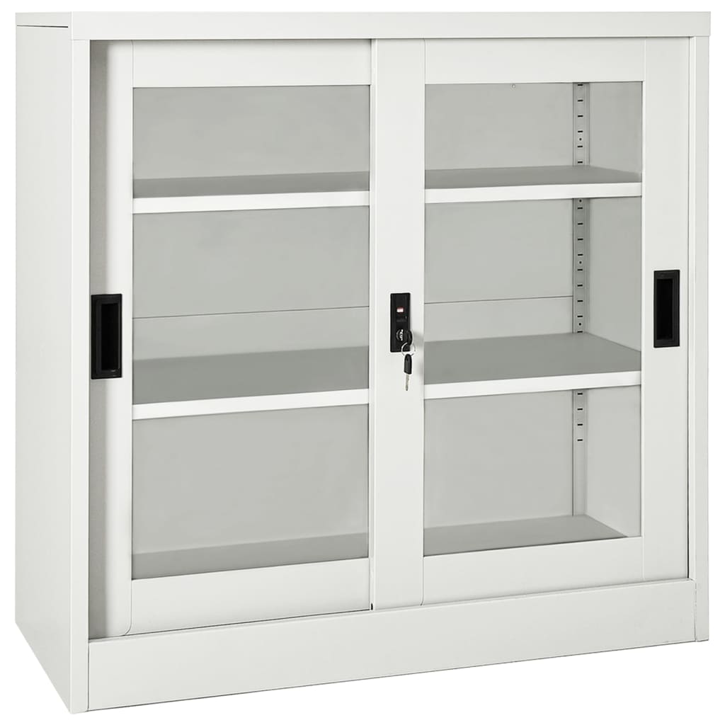 Sliding Door Cabinet | Light grey | Steel, tempered glass | Medium