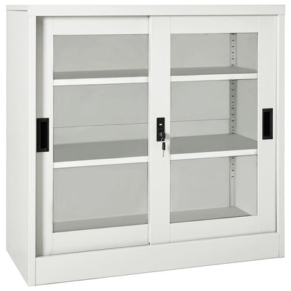 Sliding Door Cabinet | Light grey | Steel, tempered glass | Medium