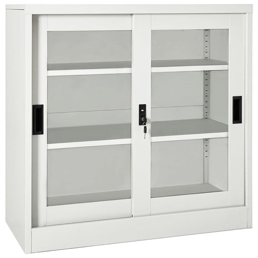 Sliding Door Cabinet | Light grey | Steel, tempered glass | Medium