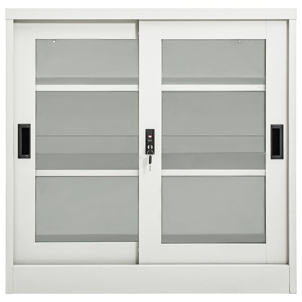 Sliding Door Cabinet | Light grey | Steel, tempered glass | Medium