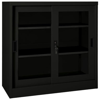 Sliding Door Cabinet | Black | Steel, Tempered Glass | Medium