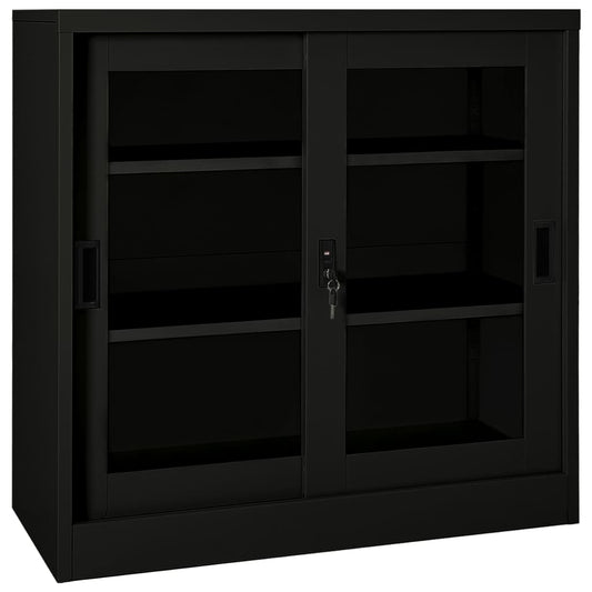 Sliding Door Cabinet | Black | Steel, Tempered Glass | Medium