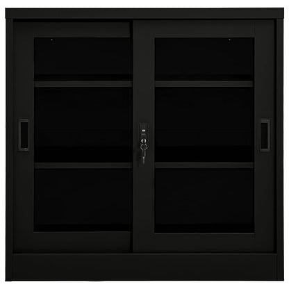 Sliding Door Cabinet | Black | Steel, Tempered Glass | Medium