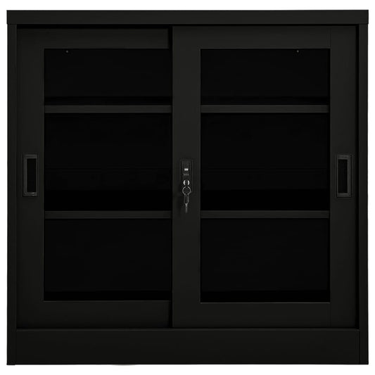 Sliding Door Cabinet | Black | Steel, Tempered Glass | Medium