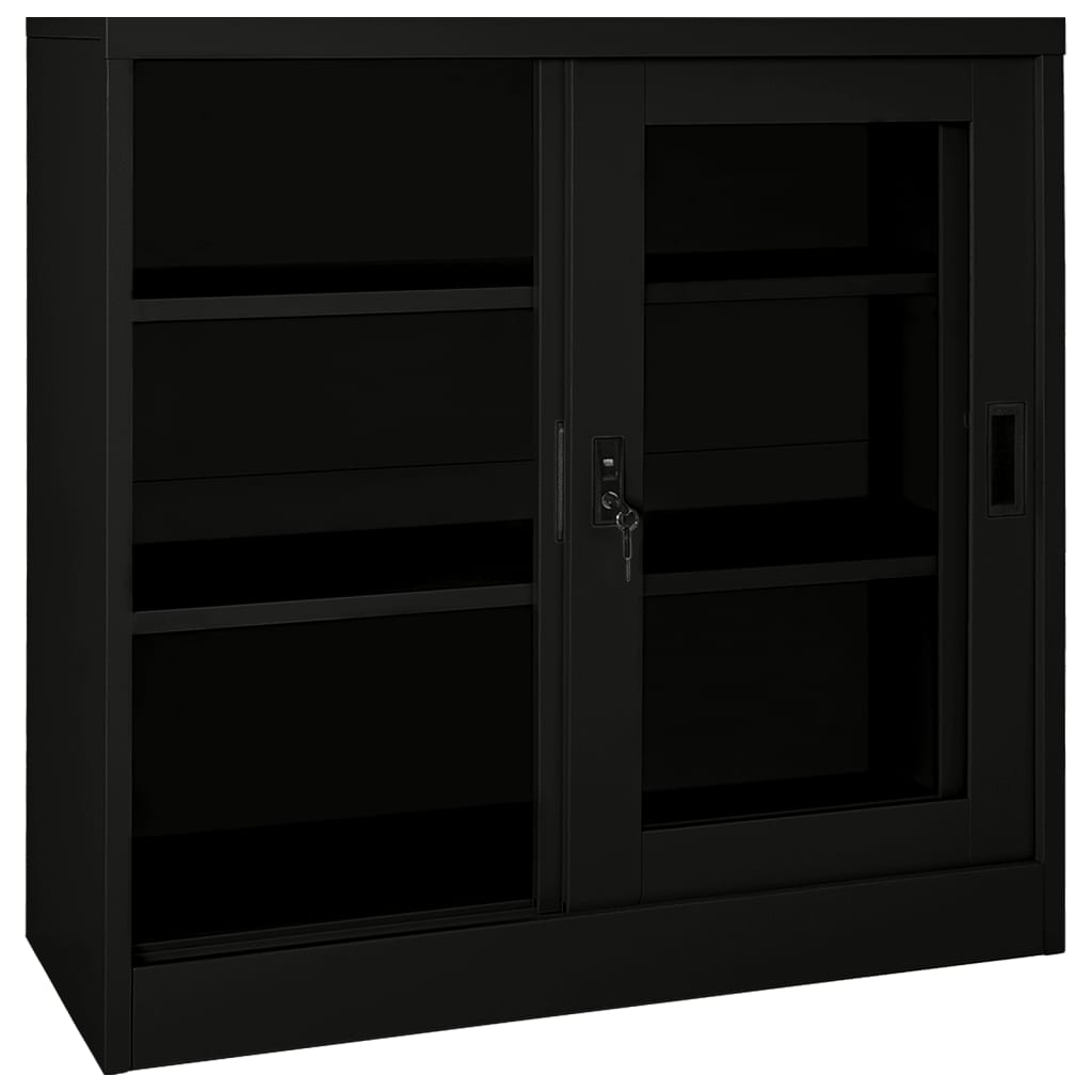 Sliding Door Cabinet | Black | Steel, Tempered Glass | Medium