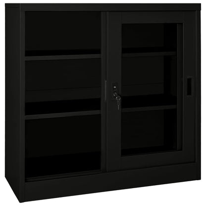 Sliding Door Cabinet | Black | Steel, Tempered Glass | Medium