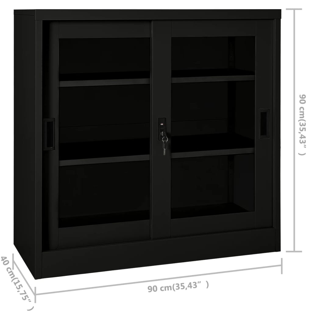 Sliding Door Cabinet | Black | Steel, Tempered Glass | Medium
