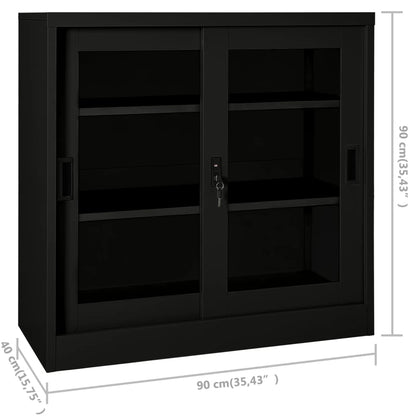 Sliding Door Cabinet | Black | Steel, Tempered Glass | Medium