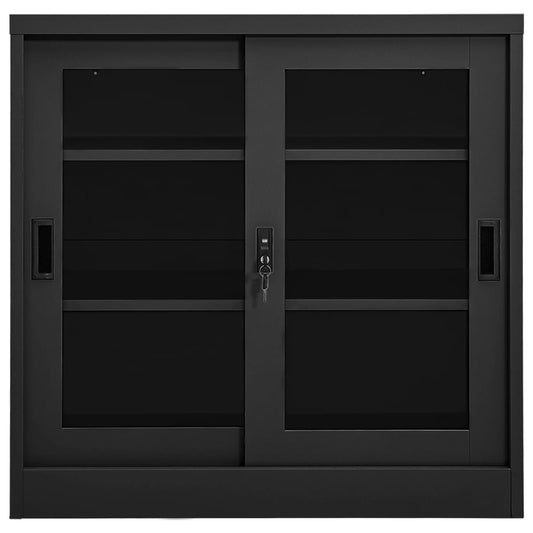 Sliding Door Cabinet | Anthracite | Steel, tempered glass