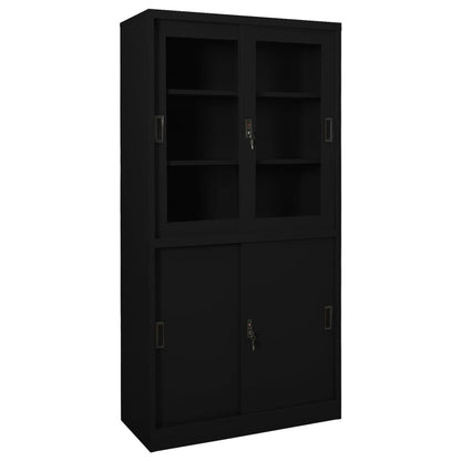 Office Cabinet | Black | Steel, tempered glass | 90 x 40 x 180 cm