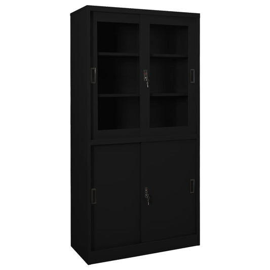 Office Cabinet | Black | Steel, tempered glass | 90 x 40 x 180 cm