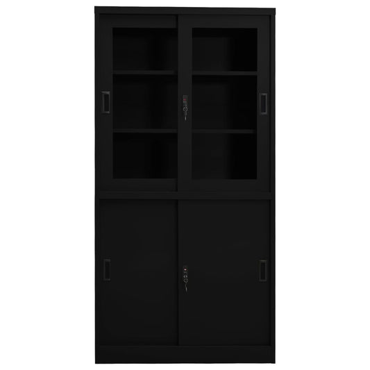 Office Cabinet | Black | Steel, tempered glass | 90 x 40 x 180 cm