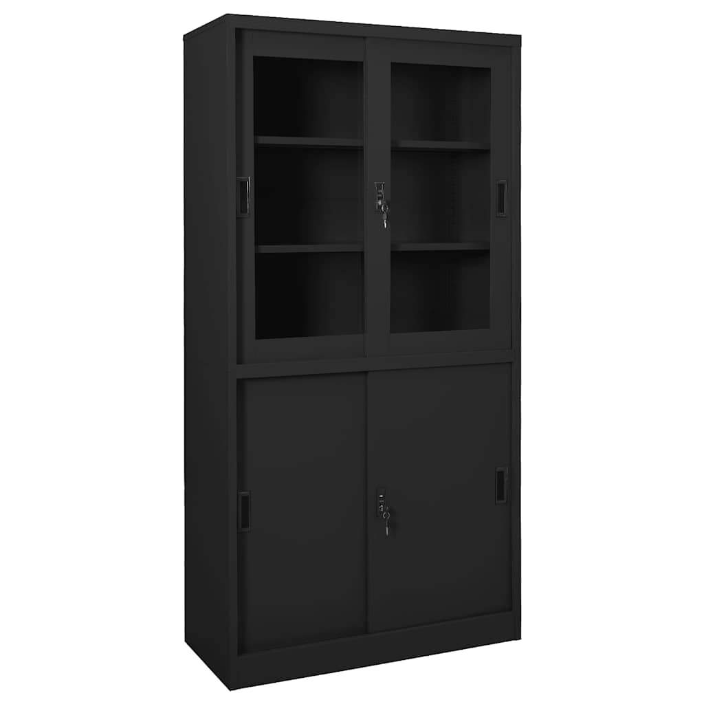 Office Cabinet | Anthracite | Steel, Tempered Glass | 90 x 40 x 180 cm