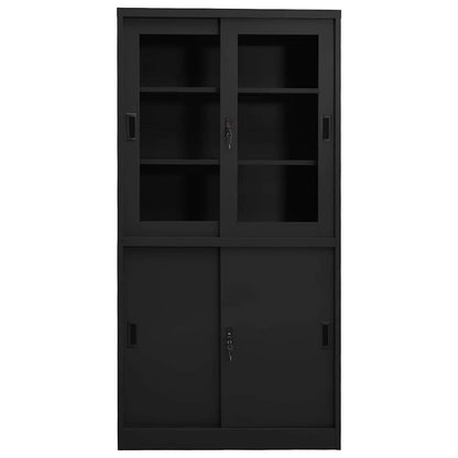 Office Cabinet | Anthracite | Steel, Tempered Glass | 90 x 40 x 180 cm