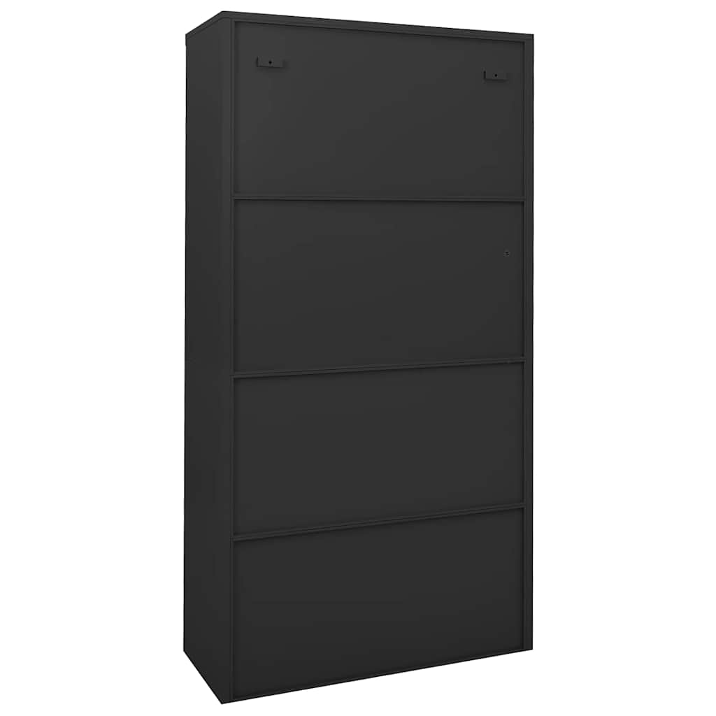 Office Cabinet | Anthracite | Steel, Tempered Glass | 90 x 40 x 180 cm