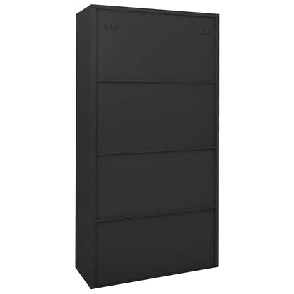 Office Cabinet | Anthracite | Steel, Tempered Glass | 90 x 40 x 180 cm
