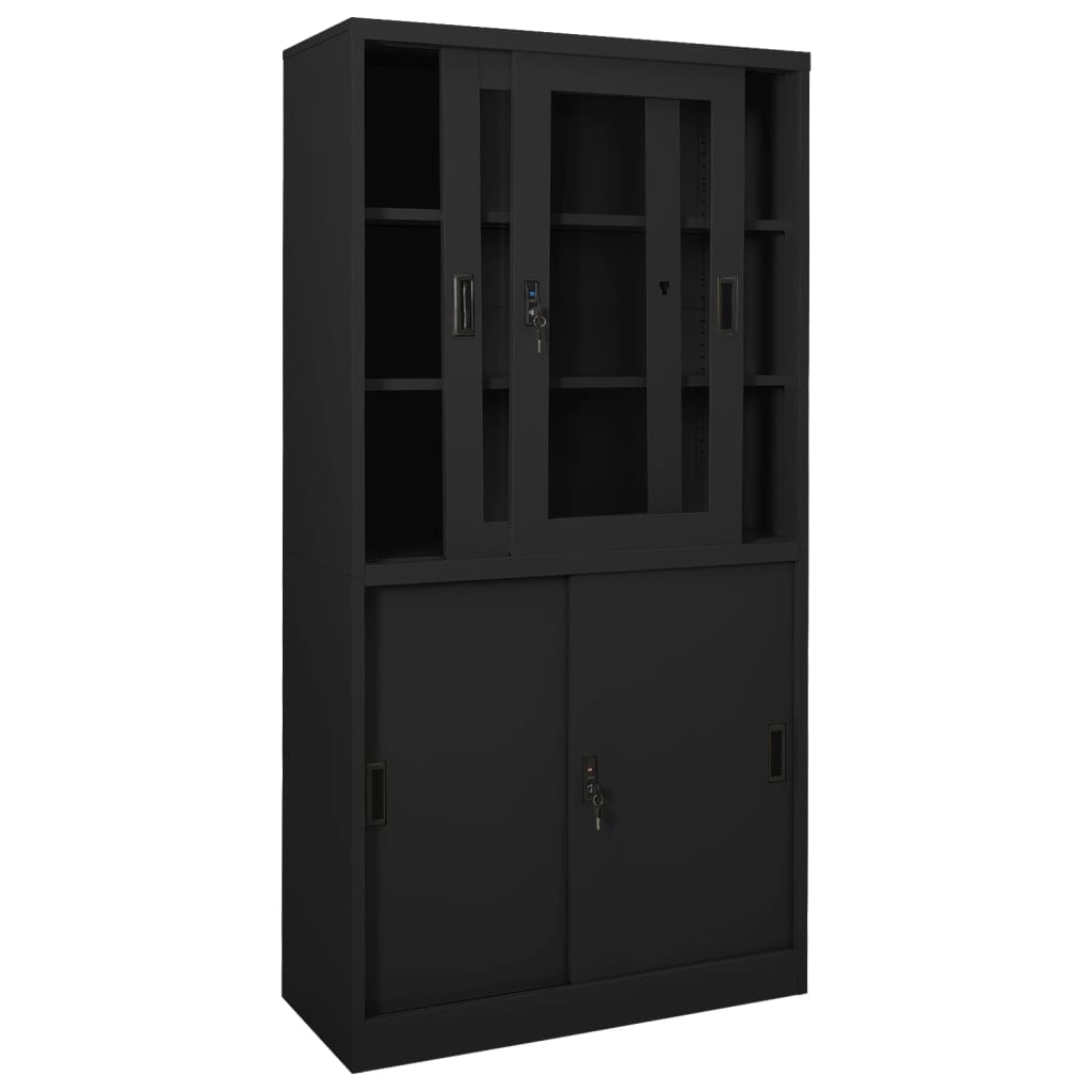 Office Cabinet | Anthracite | Steel, Tempered Glass | 90 x 40 x 180 cm