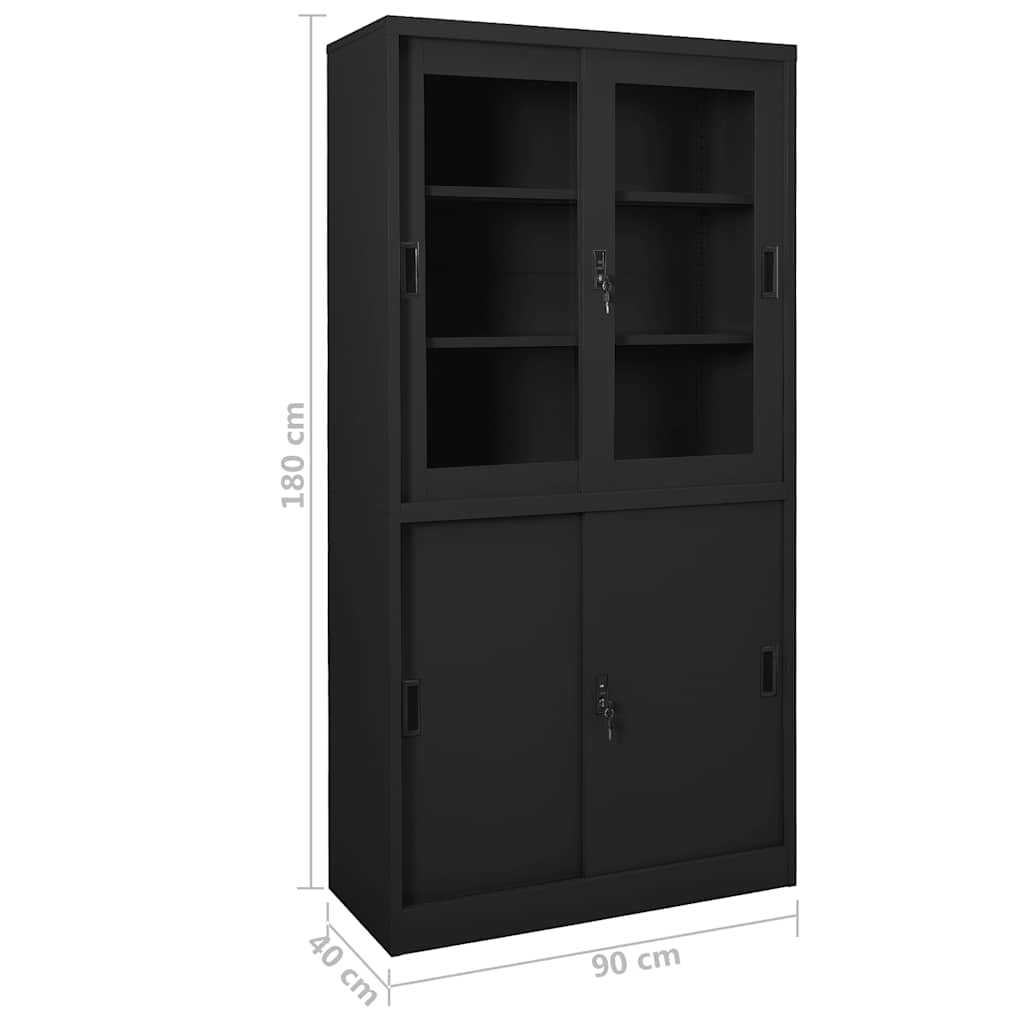 Office Cabinet | Anthracite | Steel, Tempered Glass | 90 x 40 x 180 cm