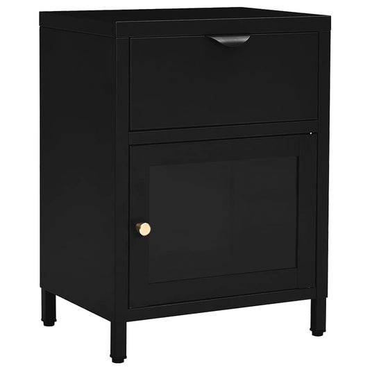 336052 vidaXL Nightstand Black 40x30x54,5 cm Steel and Glass