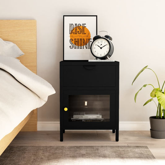 336052 vidaXL Nightstand Black 40x30x54,5 cm Steel and Glass