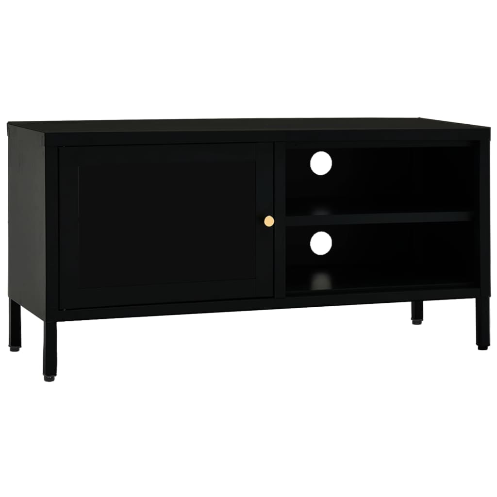 TV Cabinet | Black | Black powder-coated steel, tempered glass
