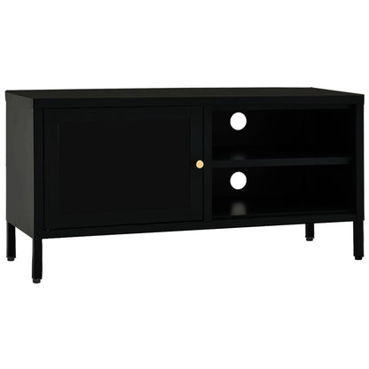 TV Cabinet | Black | Black powder-coated steel, tempered glass