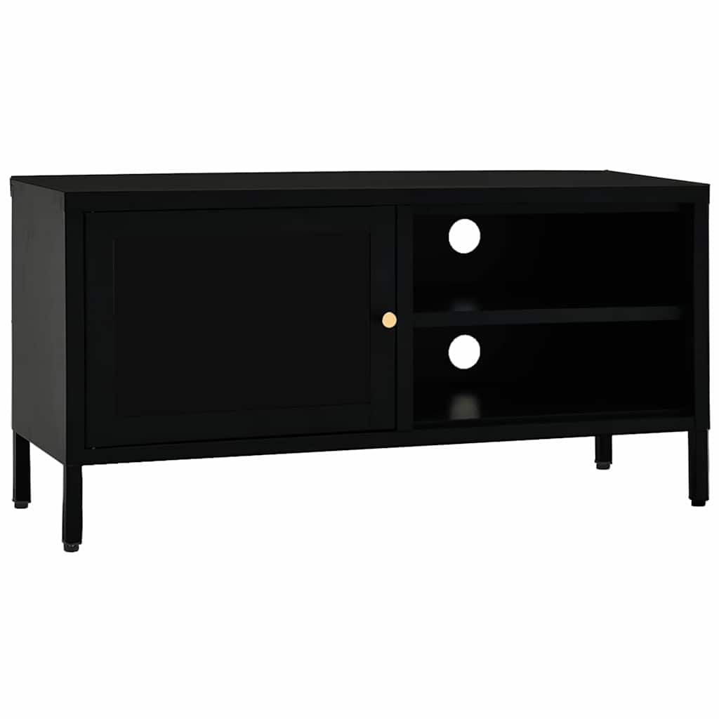 336055 vidaXL TV Cabinet Black 90x30x44 cm Steel and Glass