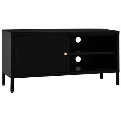 336055 vidaXL TV Cabinet Black 90x30x44 cm Steel and Glass
