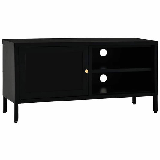 336055 vidaXL TV Cabinet Black 90x30x44 cm Steel and Glass