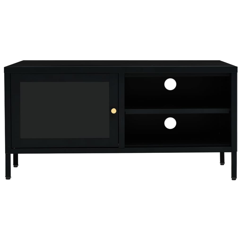 TV Cabinet | Black | Black powder-coated steel, tempered glass