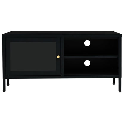 TV Cabinet | Black | Black powder-coated steel, tempered glass