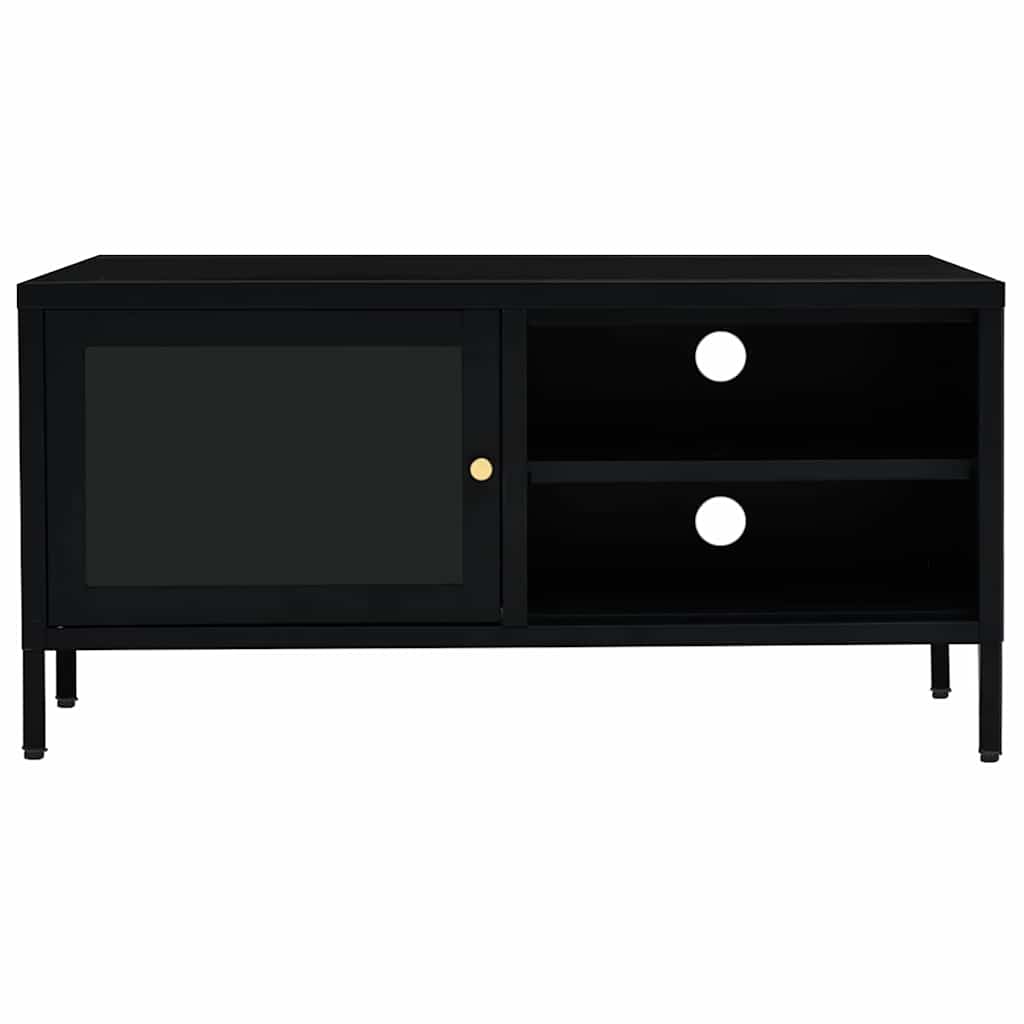 336055 vidaXL TV Cabinet Black 90x30x44 cm Steel and Glass