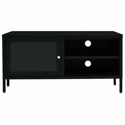 336055 vidaXL TV Cabinet Black 90x30x44 cm Steel and Glass
