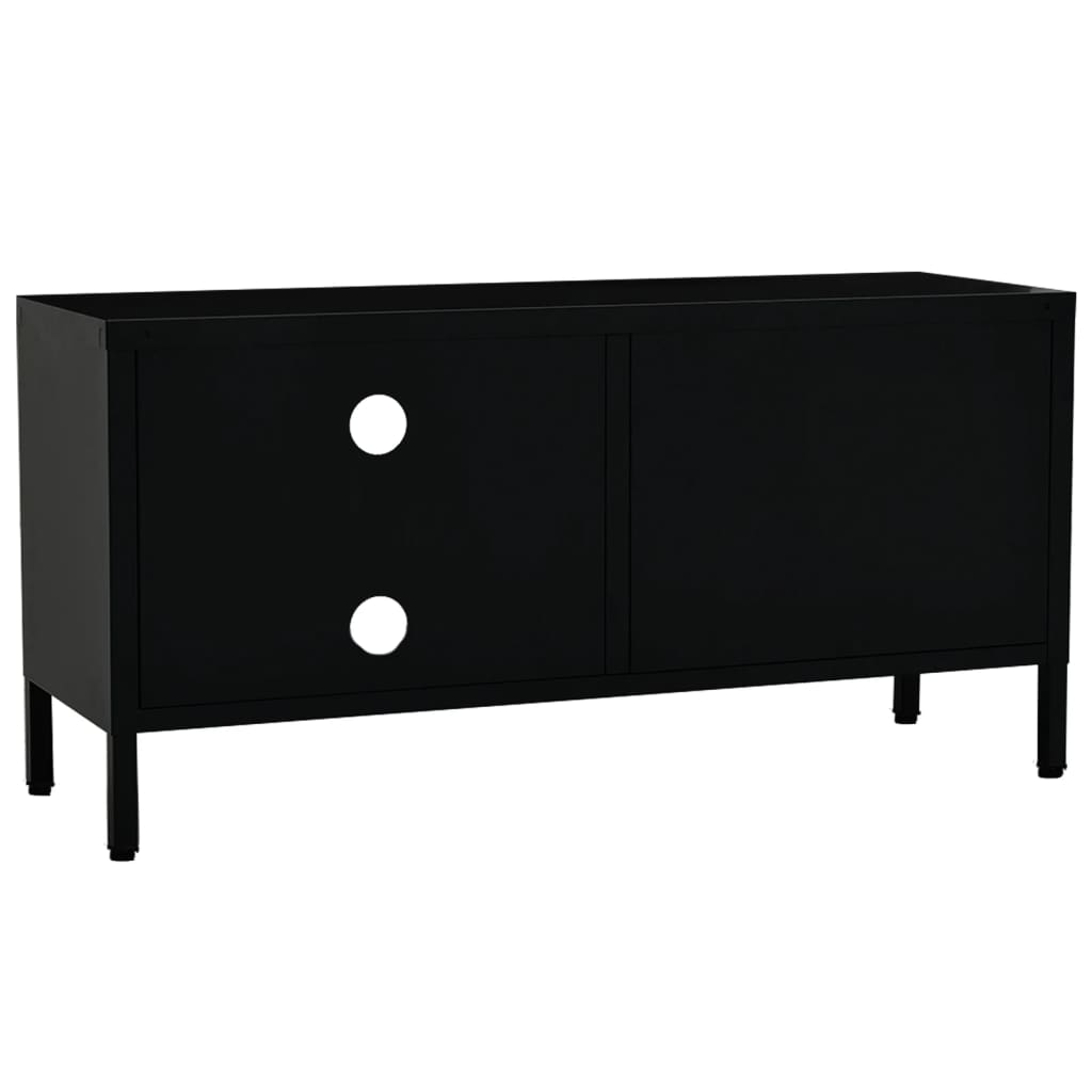 TV Cabinet | Black | Black powder-coated steel, tempered glass
