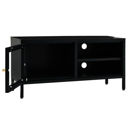 TV Cabinet | Black | Black powder-coated steel, tempered glass