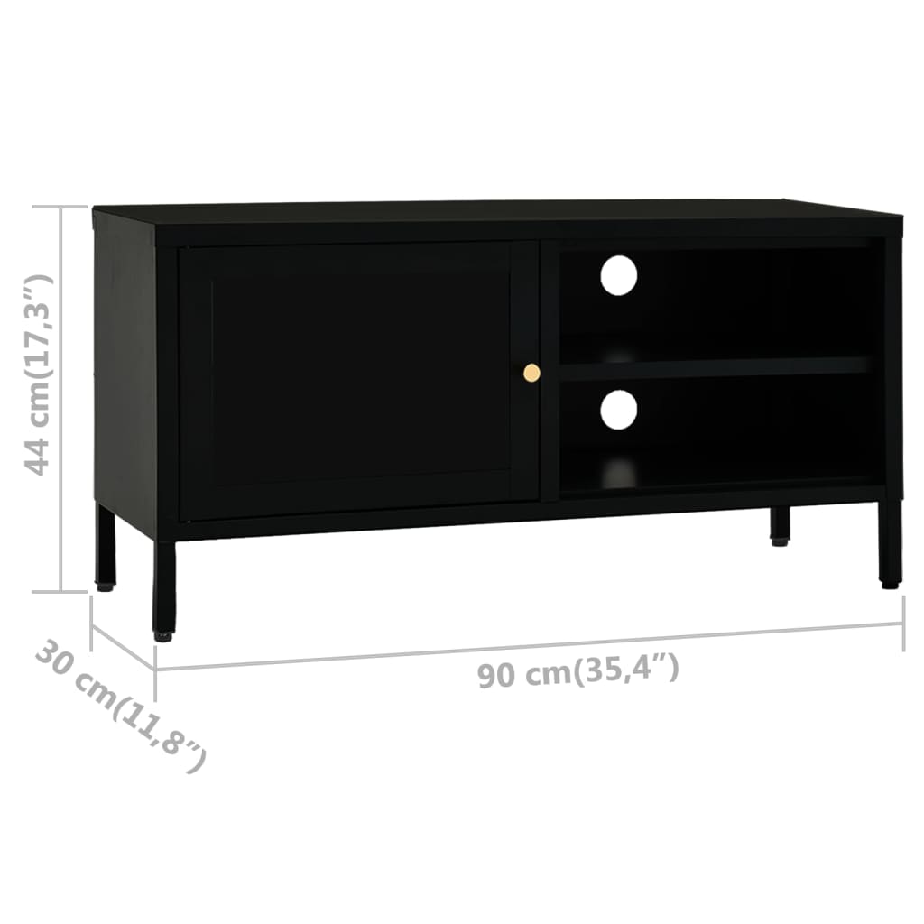TV Cabinet | Black | Black powder-coated steel, tempered glass